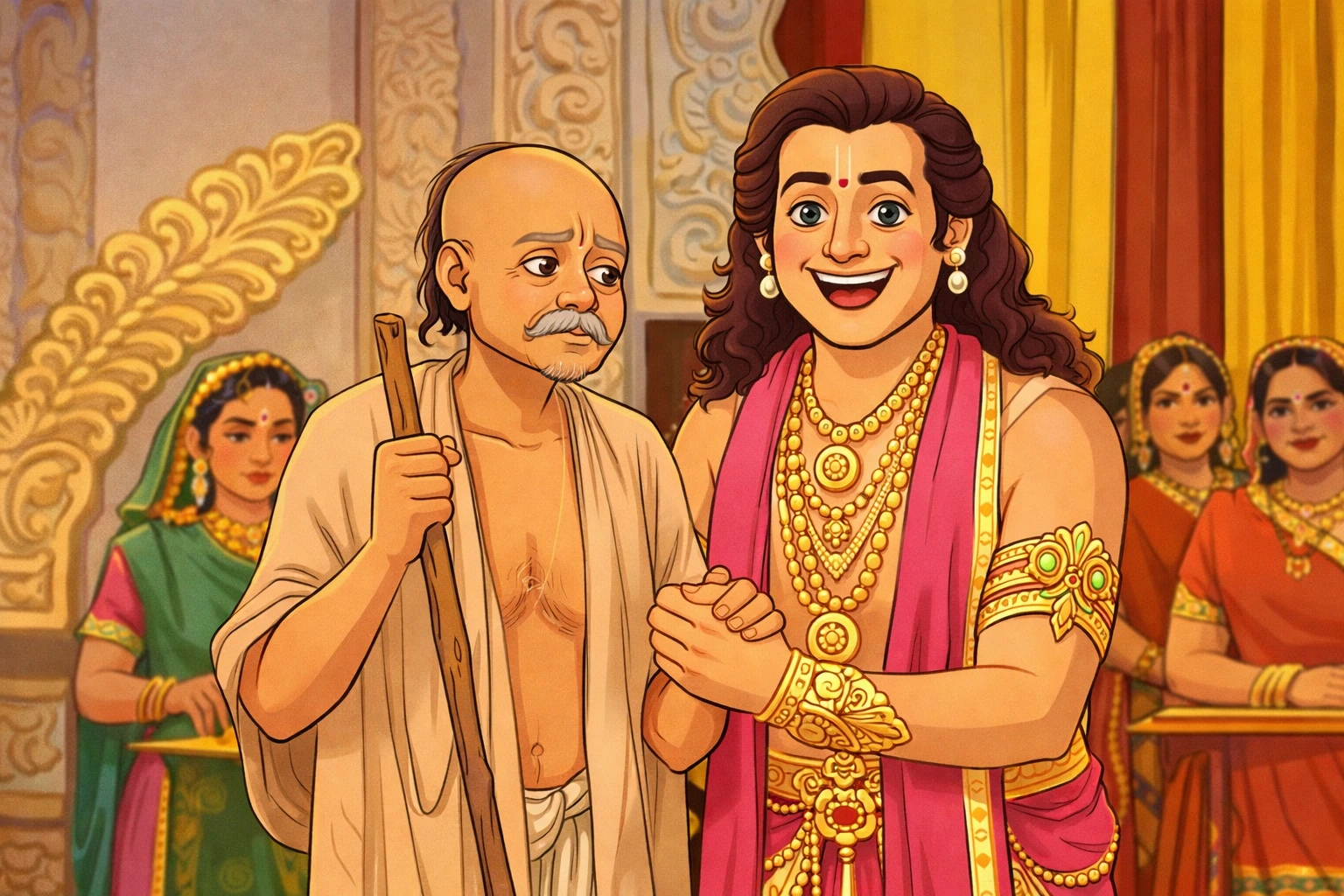 Krishna and Sudama meeting in Dwarka